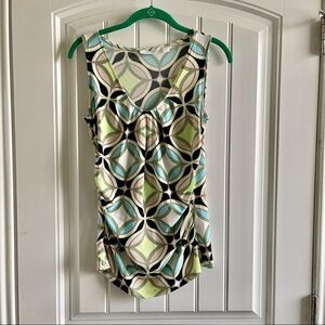 2/$16 New York & Company Green Print Sleeveless Shell Top; SZ S; Good Condition